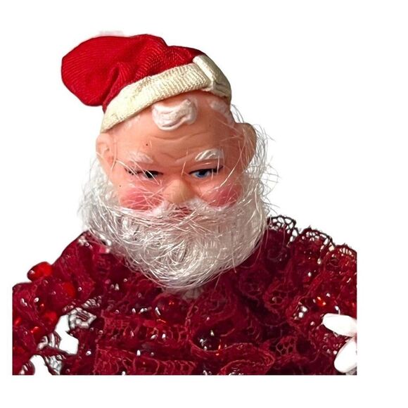 Beaded Lot 5 Handmade Christmas Ornaments Angels Santa Candy Cane Wreath Retro - Picture 3 of 15